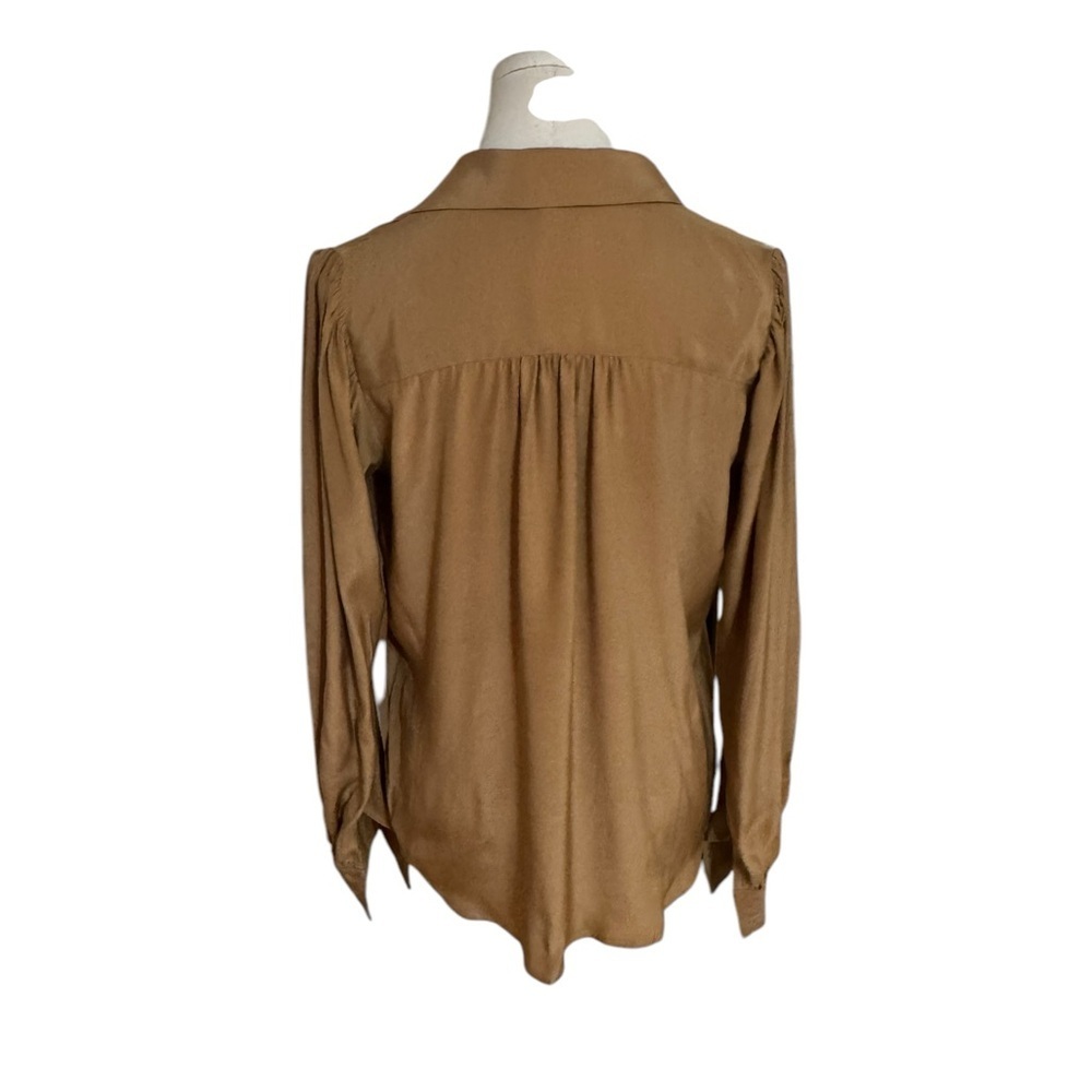 GOLD HAWK Shirt 100% Silk Size XS Blouse‎ Top Tan Luxury Business Casual Party - Picture 4 of 10